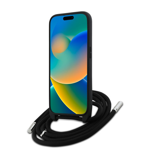8979 KARL HC 3D RUBBER CROSSBODY CORD BLACK iPhone 15 PRO MAX