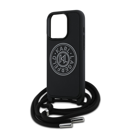 8979 KARL HC 3D RUBBER CROSSBODY CORD BLACK iPhone 15 PRO MAX