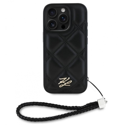 0903 KARL HC QUILTED PU INITIAL LOGO & CHAIN STRAP BLACK iPhone 16 PRO