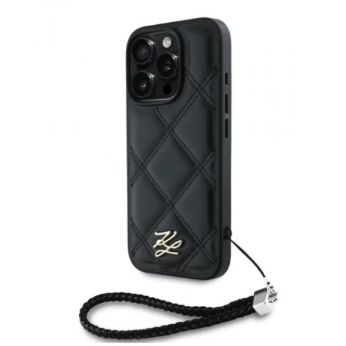 0903 KARL HC QUILTED PU INITIAL LOGO & CHAIN STRAP BLACK iPhone 16 PRO