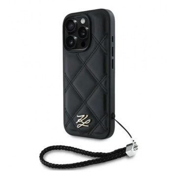 0880 KARL HC QUILTED PU INITIAL LOGO & CHAIN STRAP BLACK iPhone16