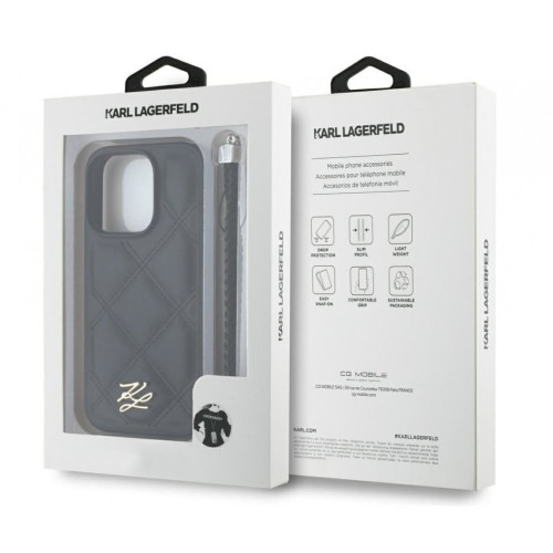 0880 KARL HC QUILTED PU INITIAL LOGO & CHAIN STRAP BLACK iPhone16