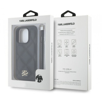 0910 KARL HC QUILTED PU INITIAL LOGO & CHAIN STRAP BLACK iPhone 16 PRO MAX