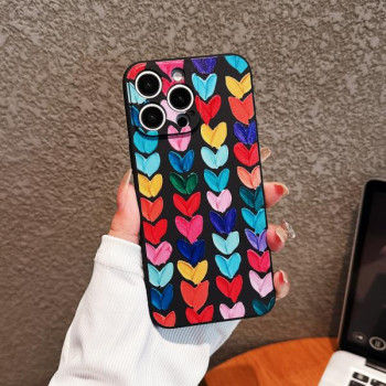 Калъф силикон Art Black Сърца за iPhone 15 Pro 6.1 / Черен /